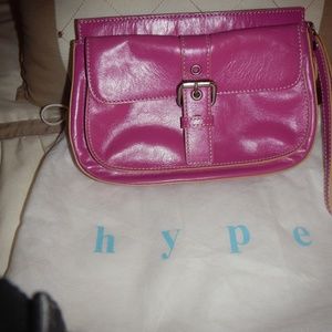 Hype Fuschia Leather Zipper Large Wristlet